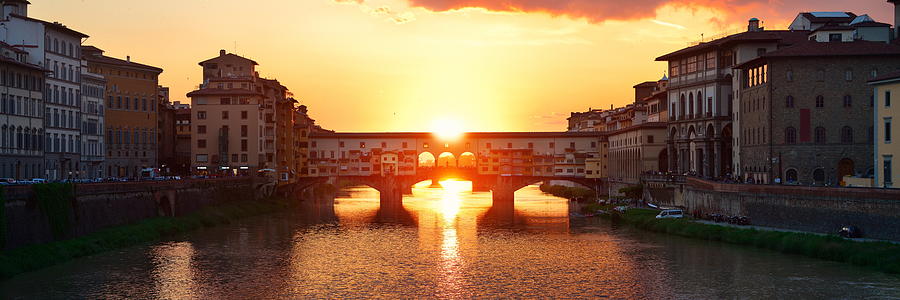 Florence Ponte Vecchio panorama at sunset Photograph by Songquan Deng