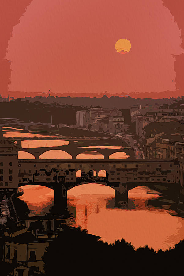 Florence, romantic sunset Painting by AM FineArtPrints