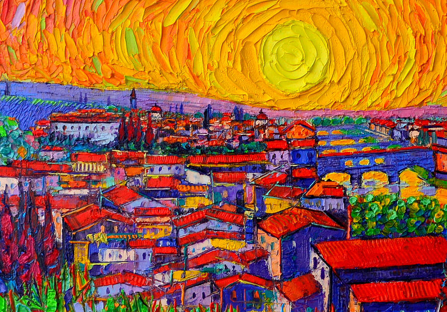 FLORENCE SUNSET 10 modern impressionist abstract city knife oil painting Ana Maria Edulescu Painting by Ana Maria Edulescu