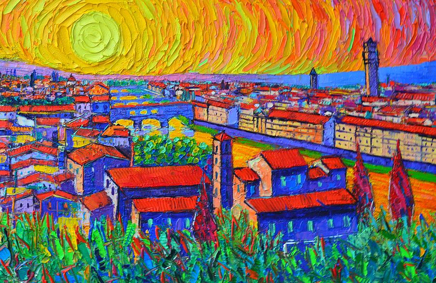 FLORENCE SUNSET 4 modern impressionist abstract city impasto knife oil painting Ana Maria Edulescu Painting by Ana Maria Edulescu