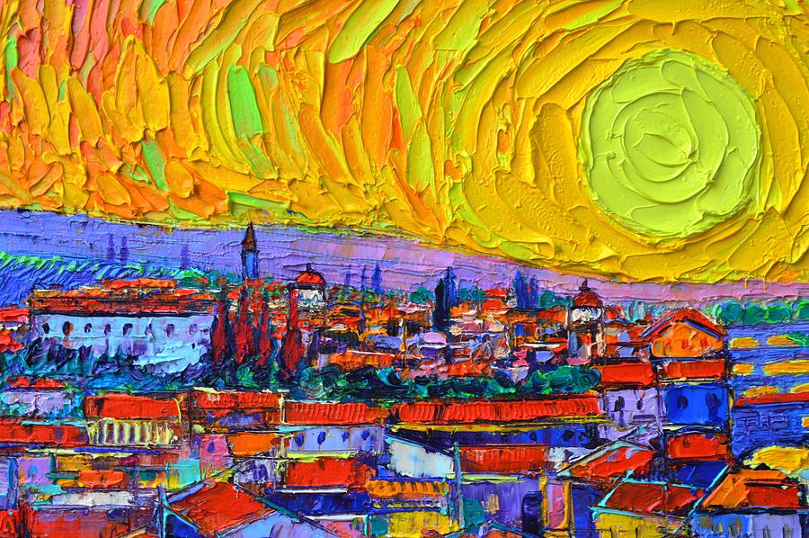FLORENCE SUNSET 5 modern impressionist abstract city impasto knife oil painting Ana Maria Edulescu Painting by Ana Maria Edulescu