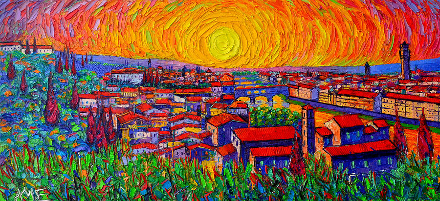 FLORENCE SUNSET 8 modern impressionist abstract city impasto knife oil painting Ana Maria Edulescu Painting by Ana Maria Edulescu