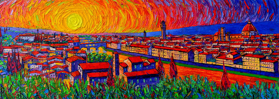 FLORENCE SUNSET 9 modern impressionist abstract city impasto knife oil painting Ana Maria Edulescu Painting by Ana Maria Edulescu