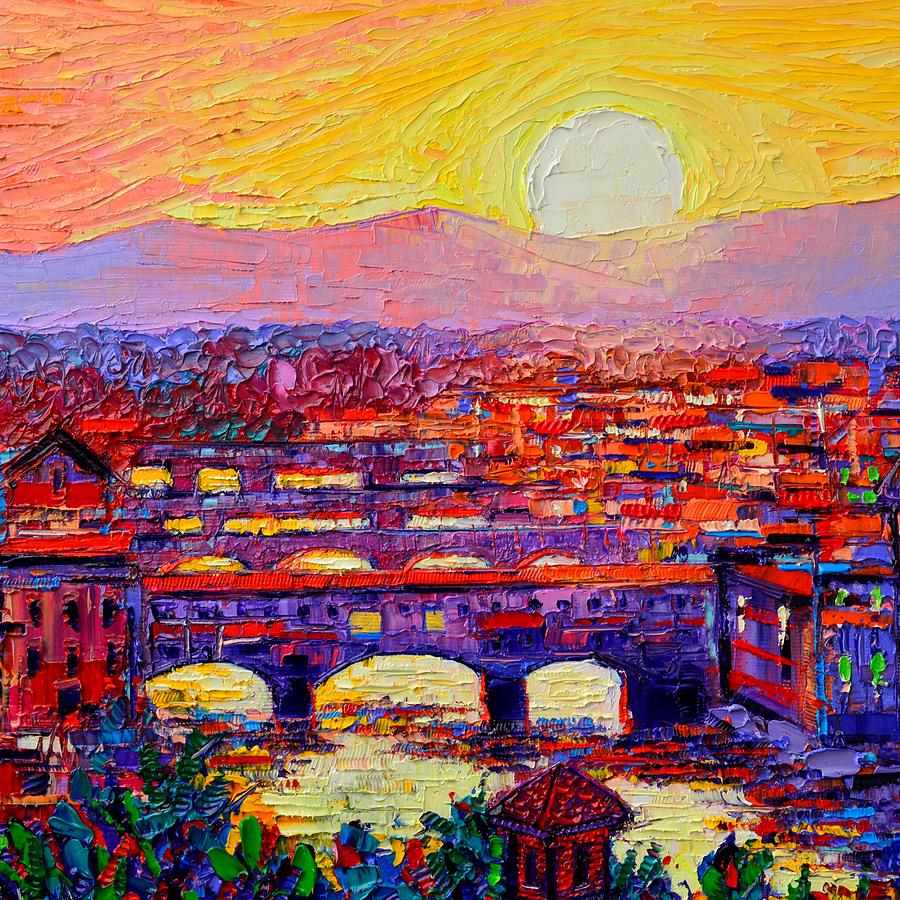 Florence Sunset Abstract Cityscape Modern Impressionist Palette Knife Painting By Ana Maria Edulescu Painting by Ana Maria Edulescu