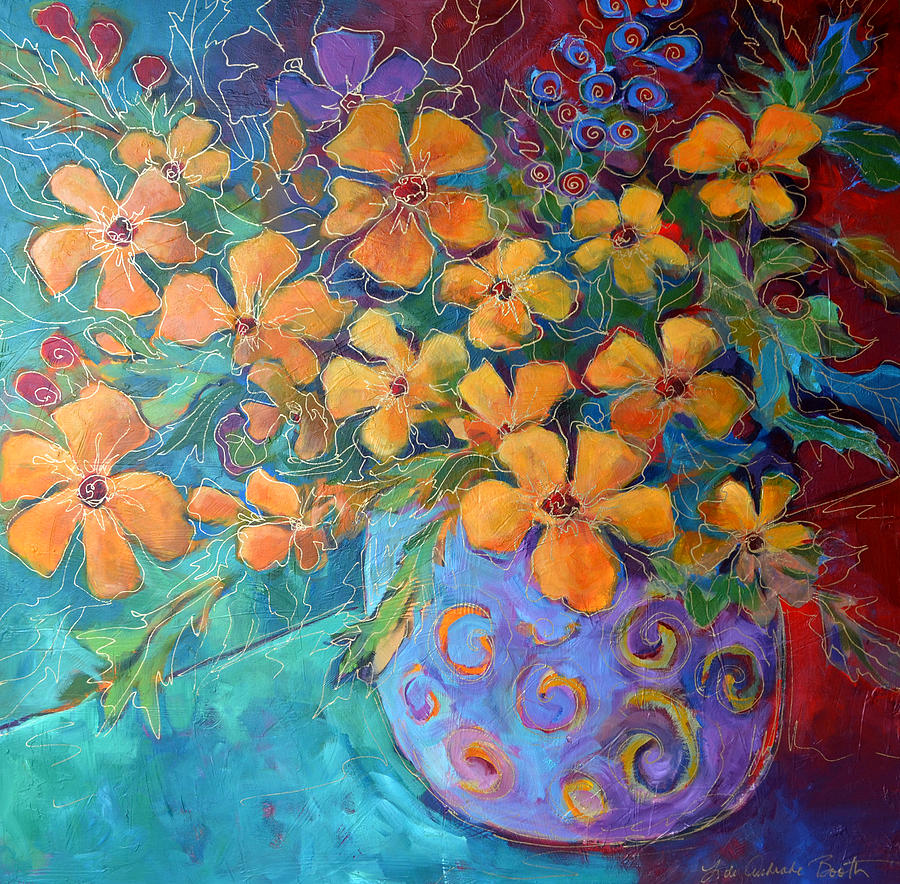 Abstract Painting Painting - Flores En Vaso Azul by Filomena Booth Abstract Painting Painting - Flores En Vaso Azul by Filomena Booth