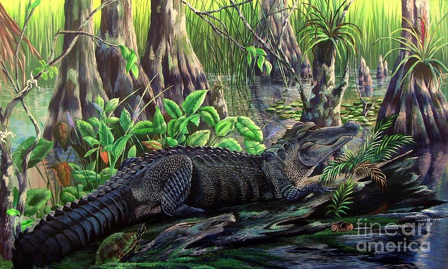 Nature Painting - Florida Alligator- Beast Amongst the Beauty by Daniel Butler