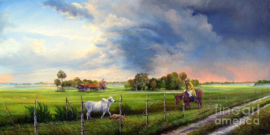 Cow Painting - Florida Cracker Cowboy - Spring Storms by Daniel Butler