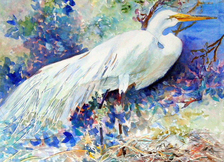 Egret Painting - Florida Egret with Nest by Joan Dorrill