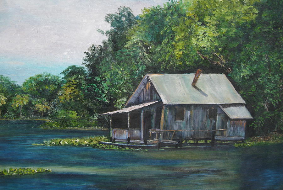 Landscape Painting - Florida Fishing Shack by Lessandra Grimley