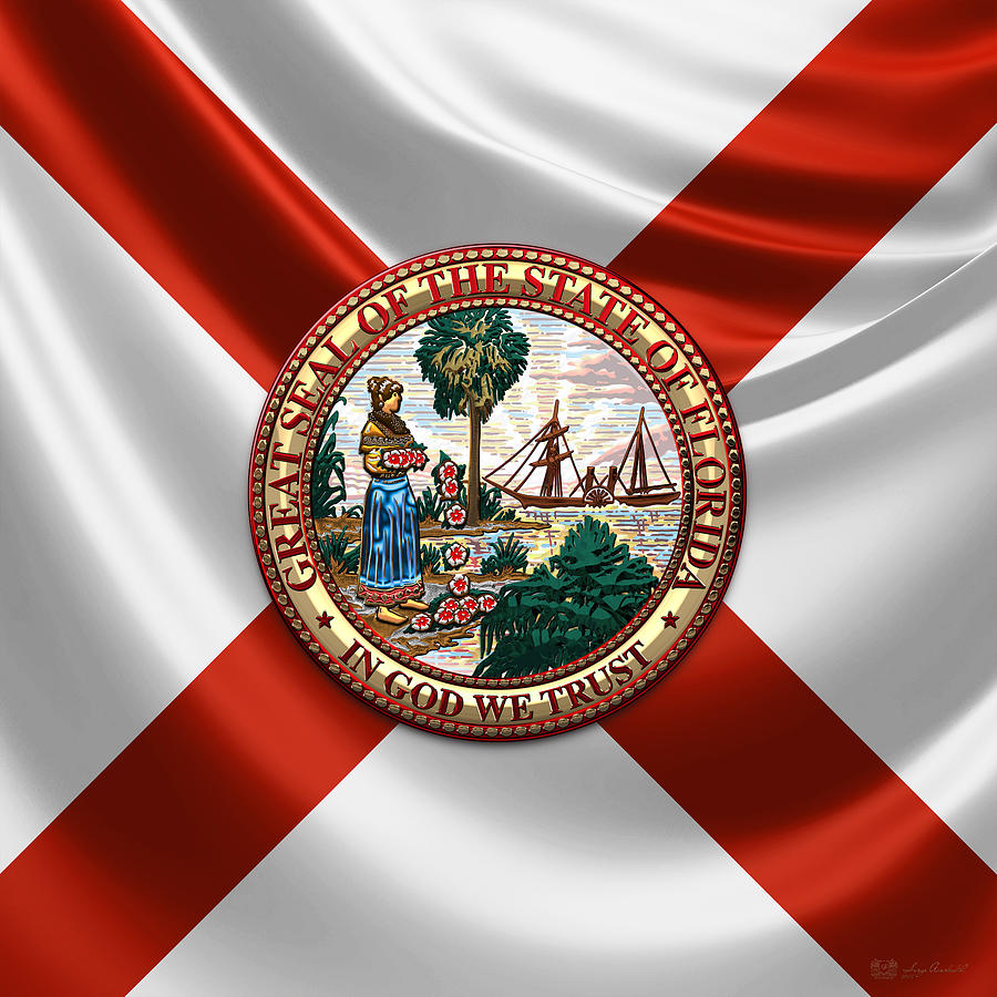 Florida Great Seal over Flag Digital Art by Serge Averbukh