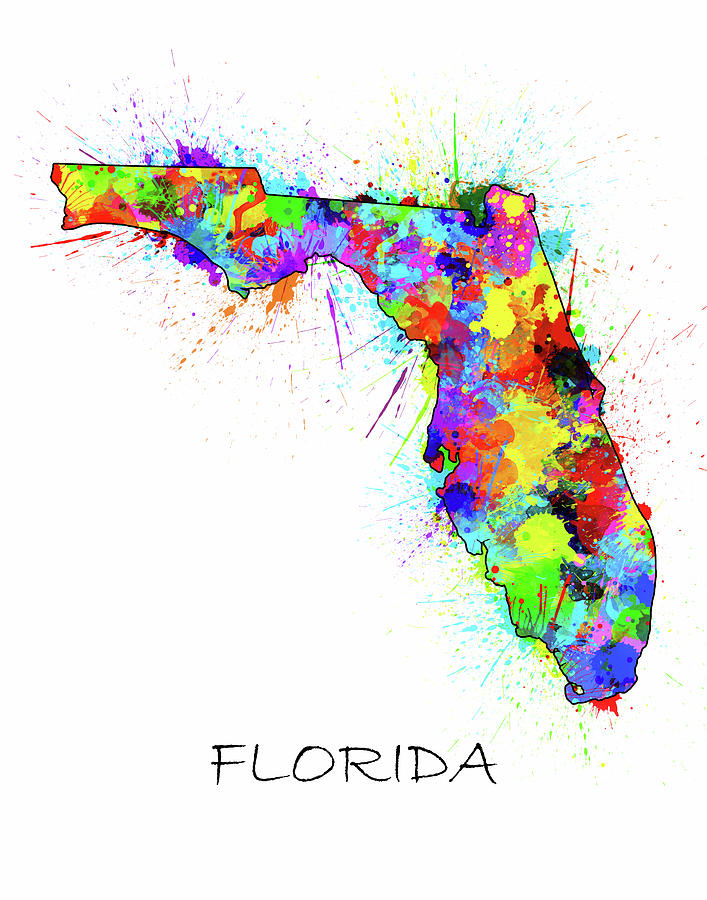 Florida Map Color Splatter Digital Art