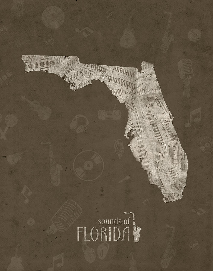 Florida Map Music Notes 3 Digital Art