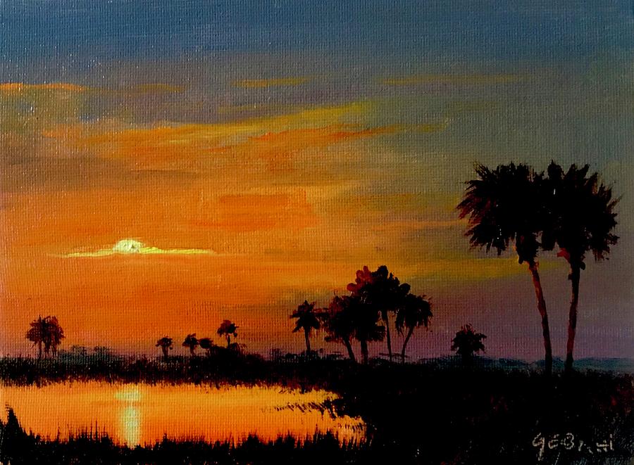 Florida Prairie Sunset Painting by Karim Gebahi