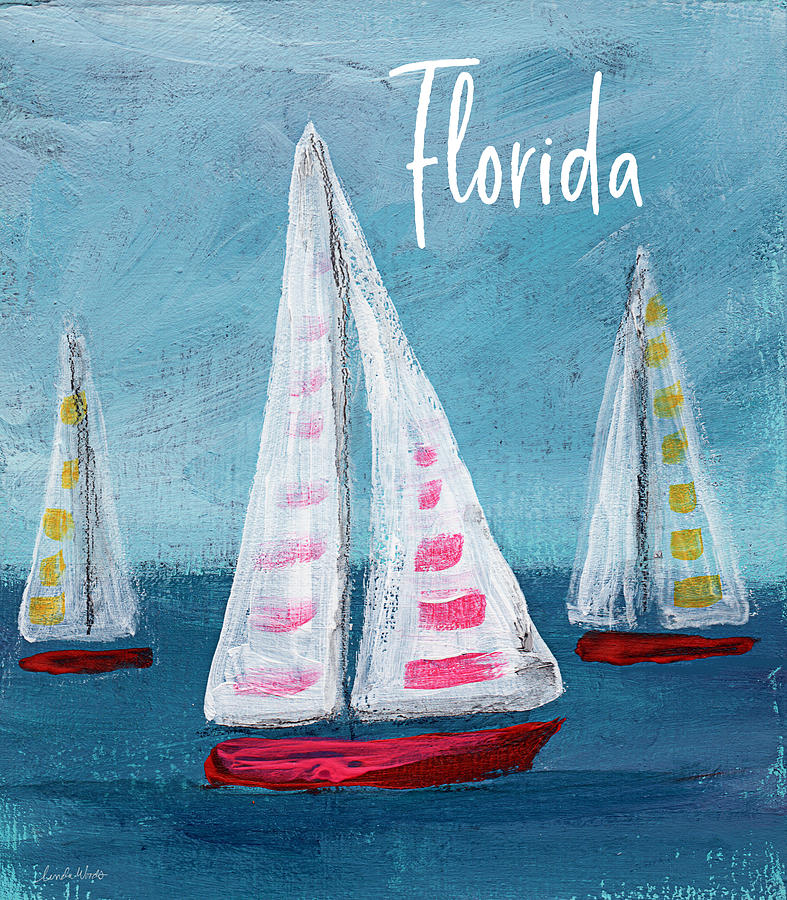 Boat Mixed Media - Florida Sailing- Art by Linda Woods by Linda Woods