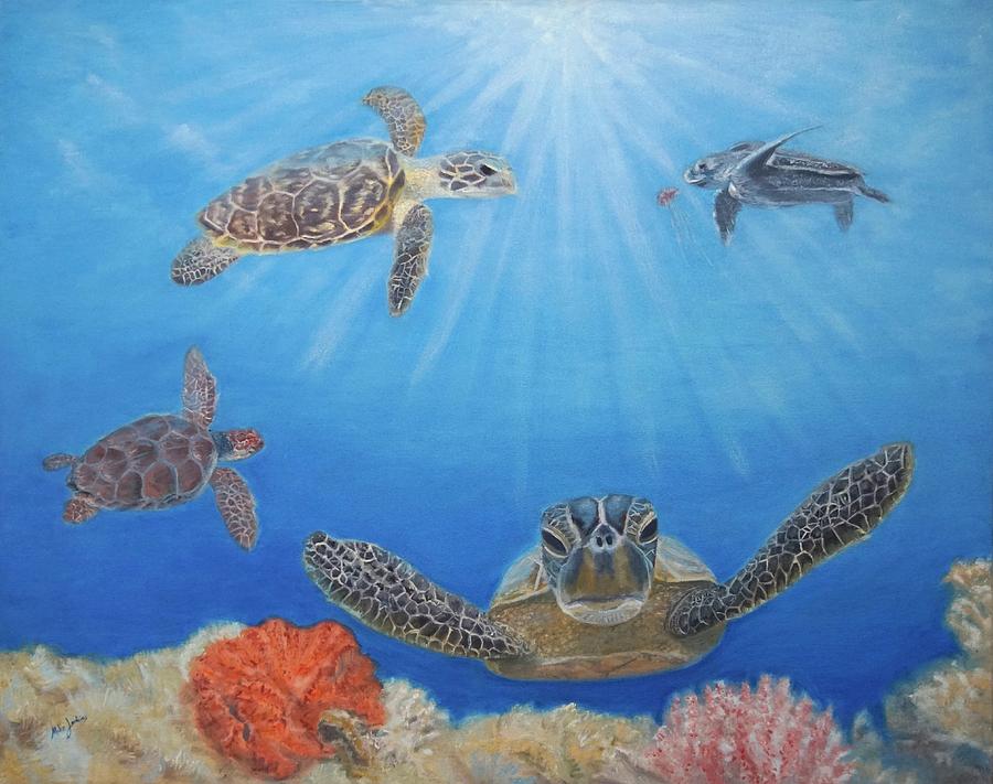 Florida Sea Turtles Painting by Mike Jenkins