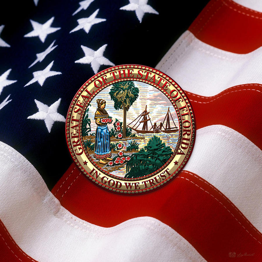 Florida State Seal over U.S. Flag Digital Art by Serge Averbukh