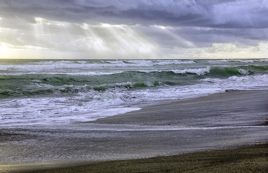 Landscape Photograph - Florida Treasure Coast Beach Storm Waves by Betty Denise