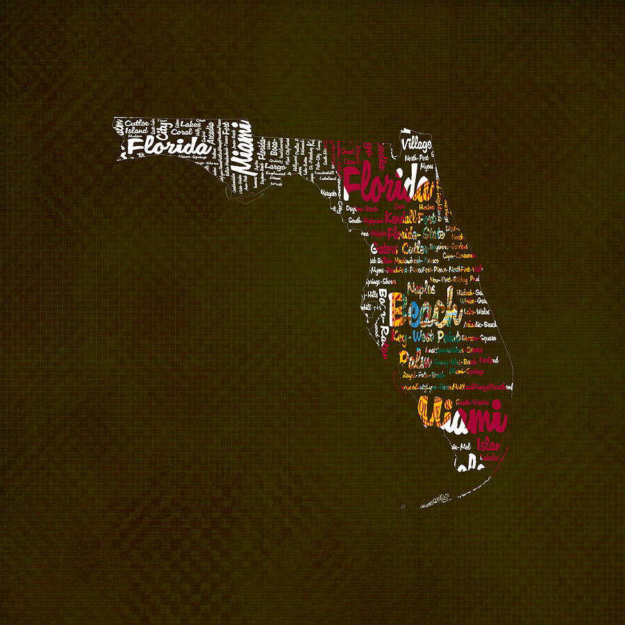 Florida Typographic Map Digital Art by Brian Reaves