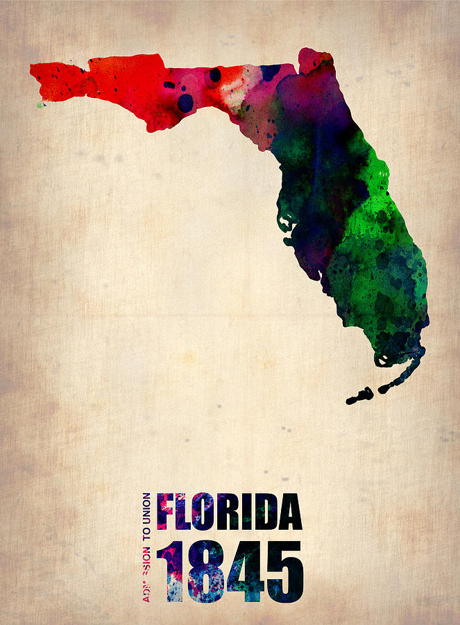 Florida Map Digital Art - Florida Watercolor Map by Naxart Studio