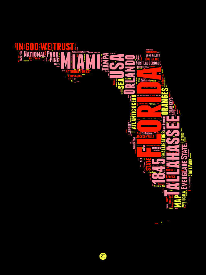 Florida Map Digital Art - Florida Word Cloud Map 1 by Naxart Studio