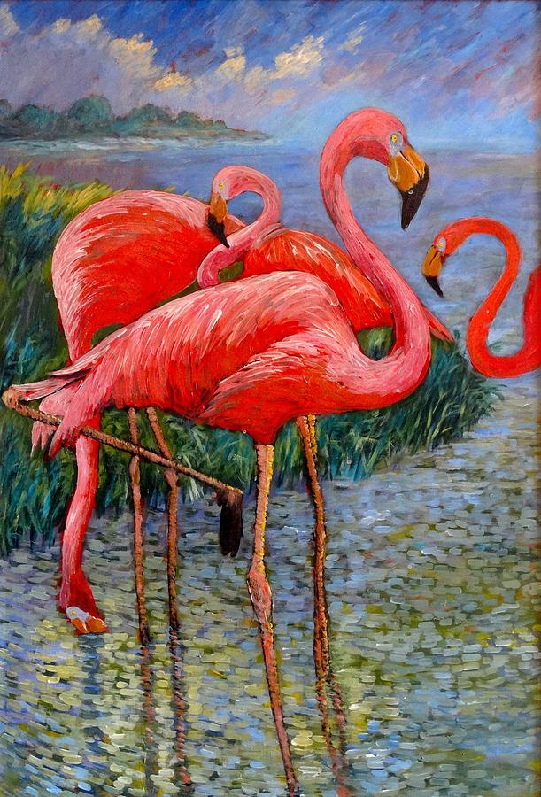 Floridas Free Flamingos Painting by Charles Munn