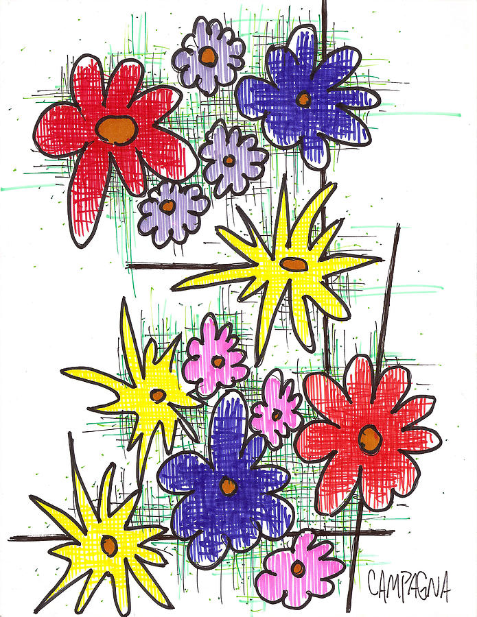 Florists Dozen Drawing by Teddy Campagna
