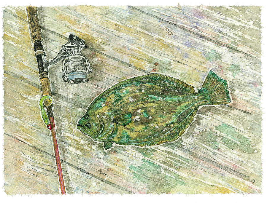 Flounder Painting - Flounder Landing by Nick Cantrell Flounder Painting - Flounder Landing by Nick Cantrell