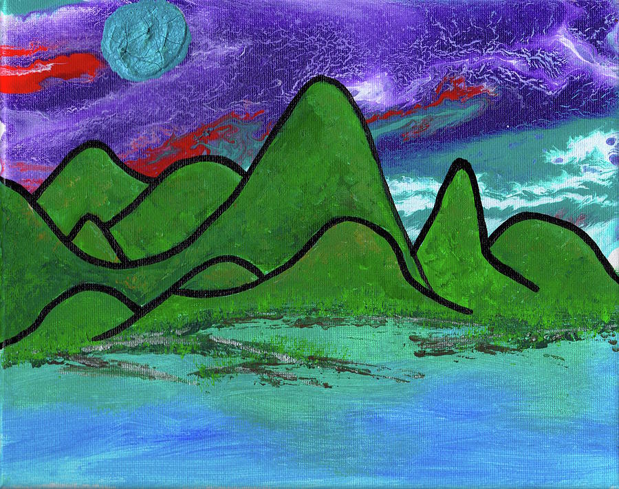 Mountain Painting - Flow Sky Line Mountains Purple Sky by Corby Bender
