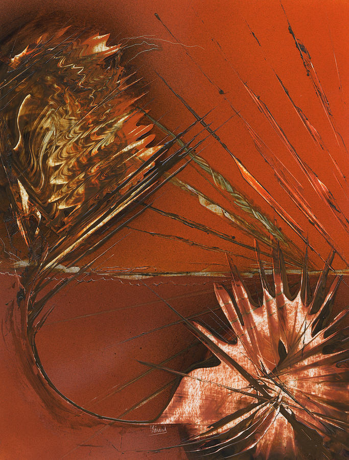 Abstract Painting - Flower Abstract in Orange and Brown by Jason Girard