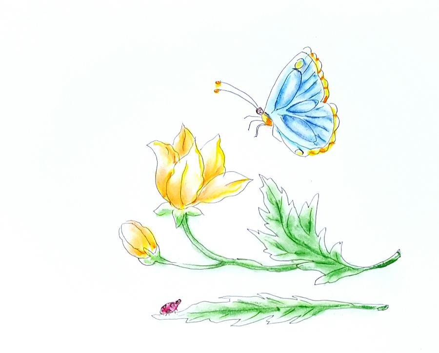 Flower and butterfly pa Drawing by Hae Kim