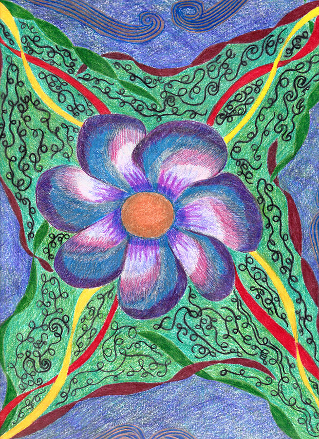 Abstract Flower Drawing - Flower and Vines by Laurie Gibson
