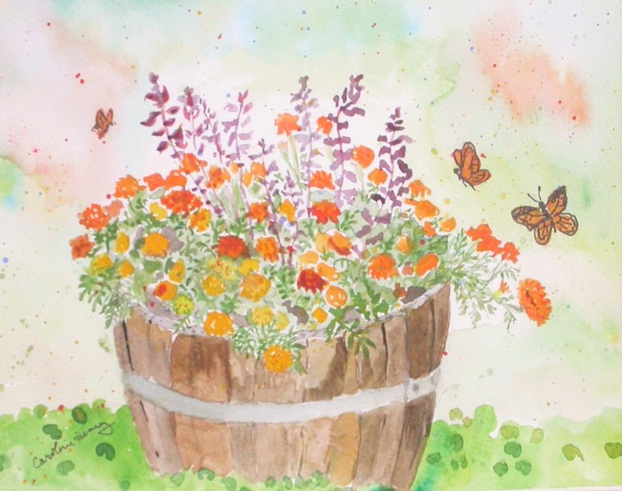 Flower Barrel Painting by Caroline Henry