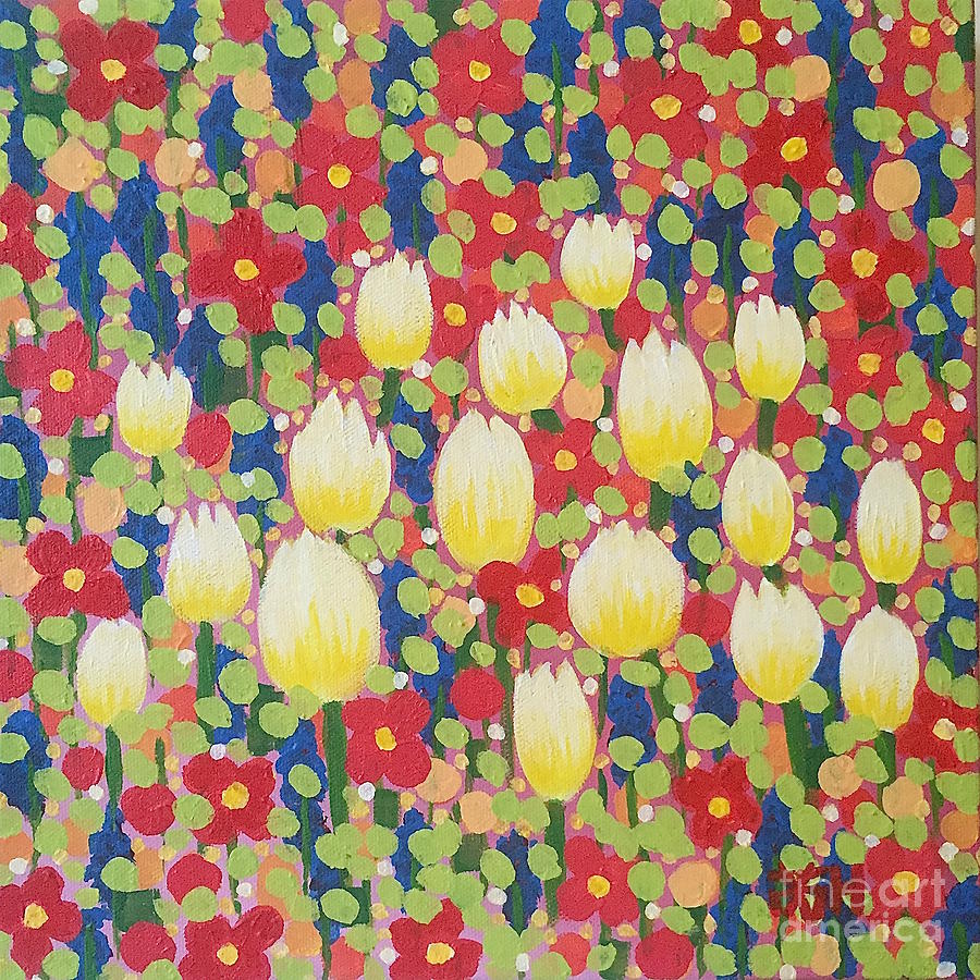 Childish Flower bed Painting by Wonju Hulse