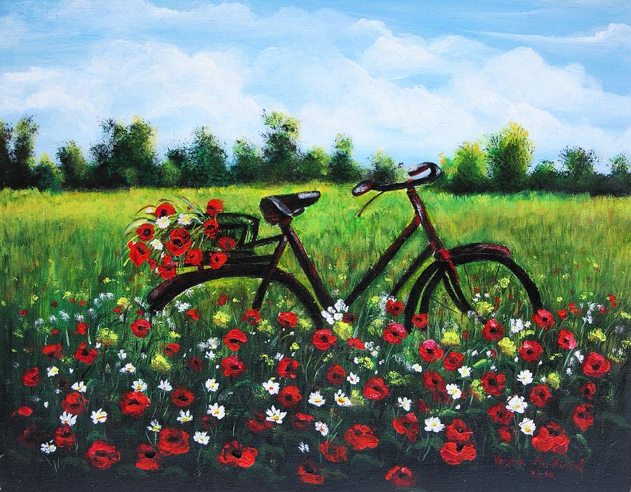 Flower Bike Painting by Vesna Martinjak