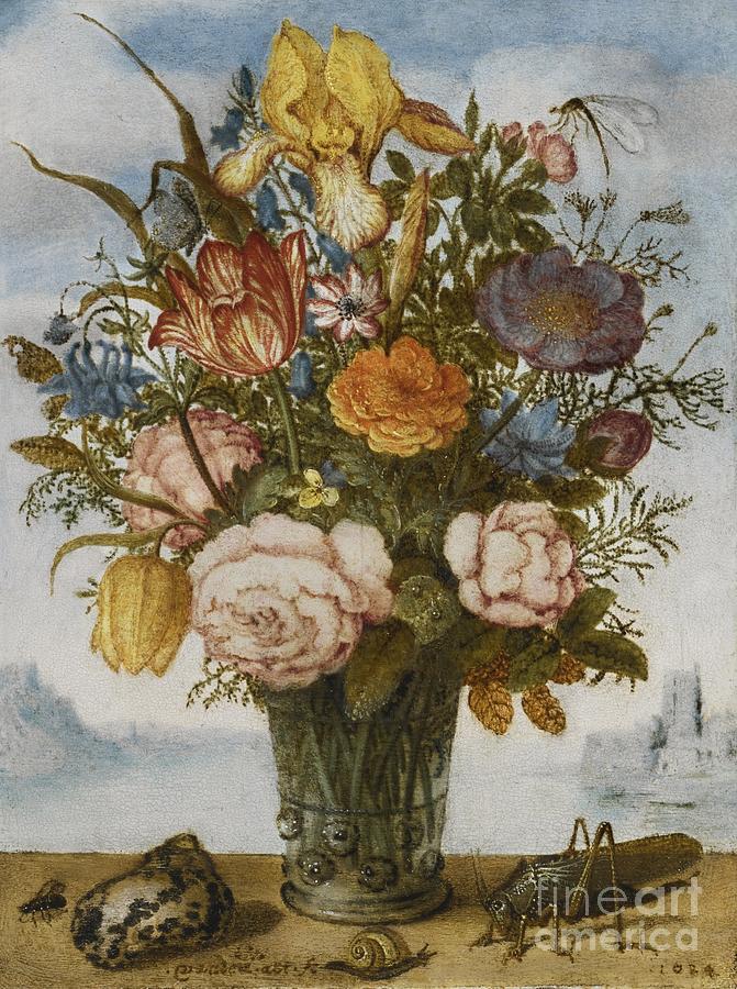 Balthasar Van Der Ast Painting - Flower Bouquet On A Ledge by Celestial Images