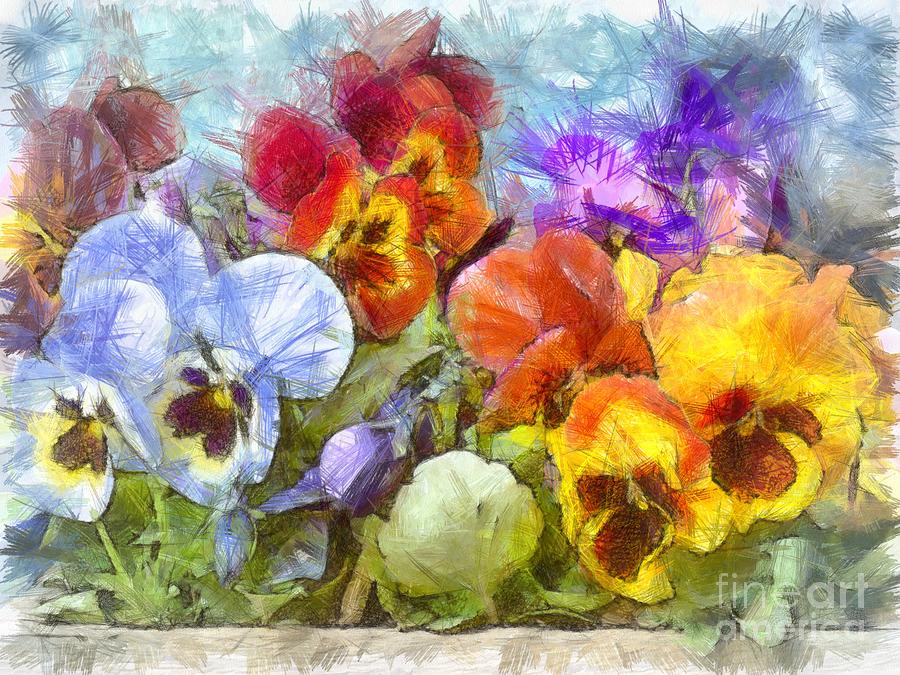Spring Photograph - Flower Box Full of Pansy Pencil by Edward Fielding