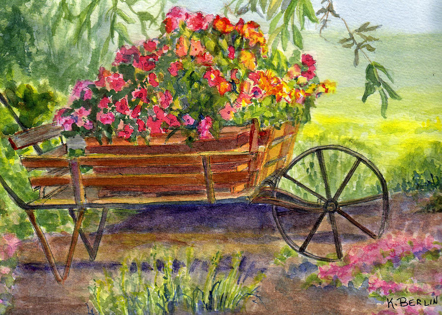 Flowers Still Life Painting - Flower Cart by Katherine  Berlin