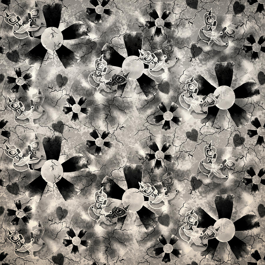 Flower Clown Pattern in Black Digital Art by April Burton