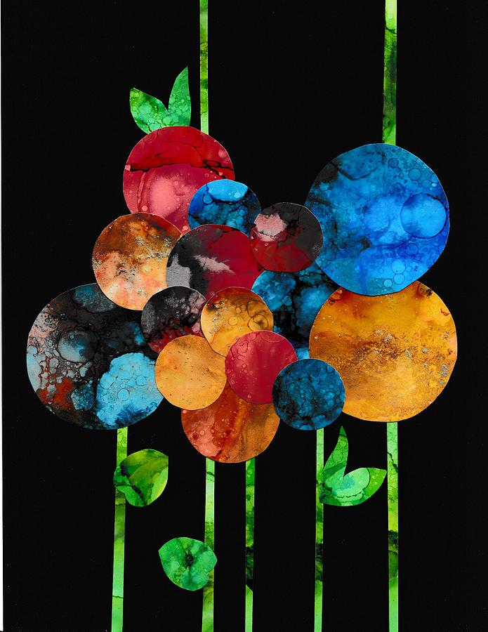 Flower collage with Alcohol Inks Painting by Louise Adams