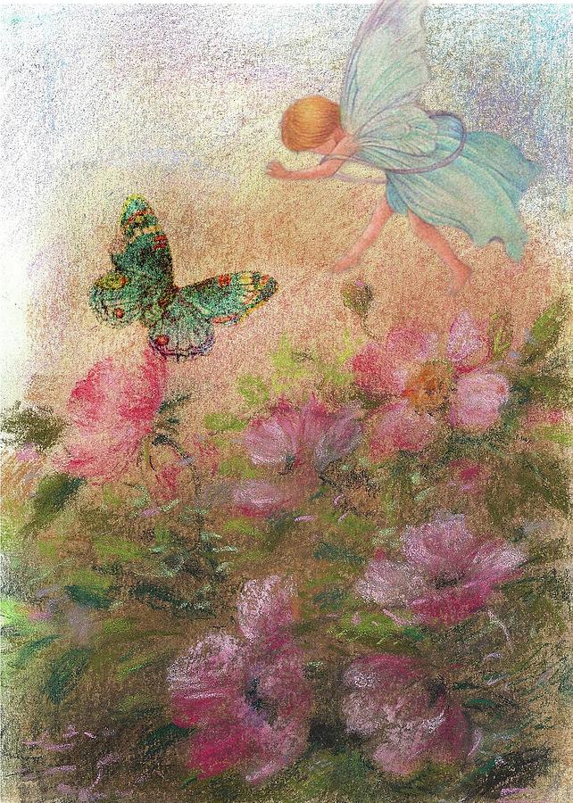 Flower Fairy Butterfly Roses Painting by Judith Cheng