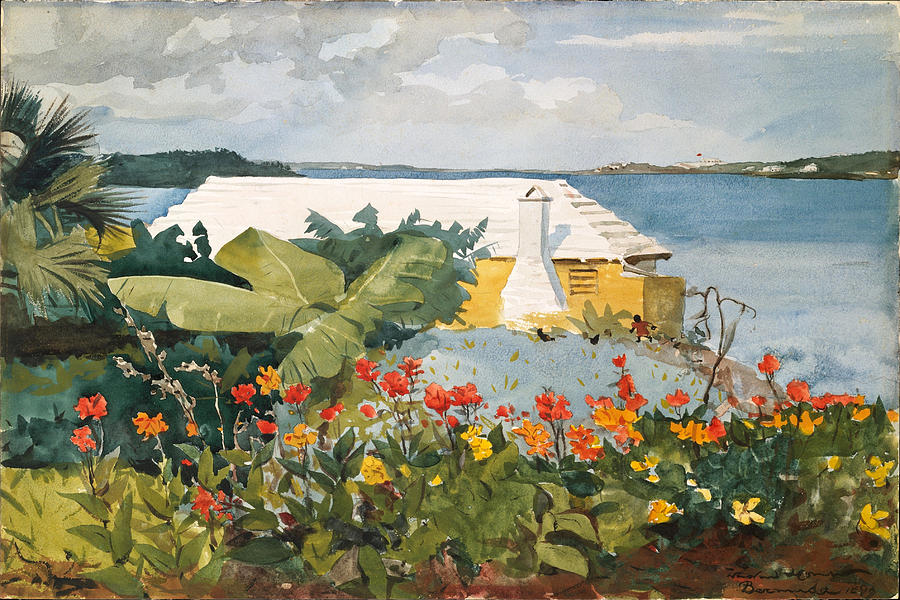 Flower Garden and Bungalow Bermuda Painting by Winslow Homer