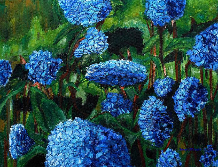 Flower Garden Blue Hydrangeas Painting by Deborah D Russo