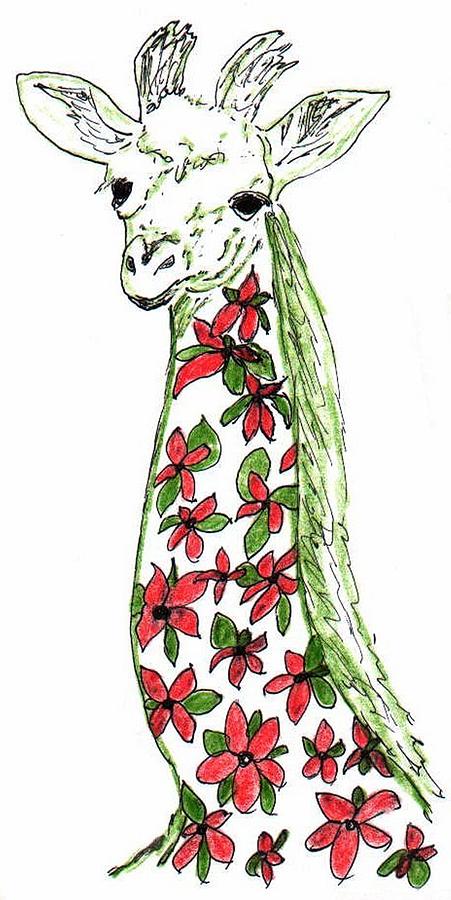 Flower Giraffe Drawing by Julia Woodman
