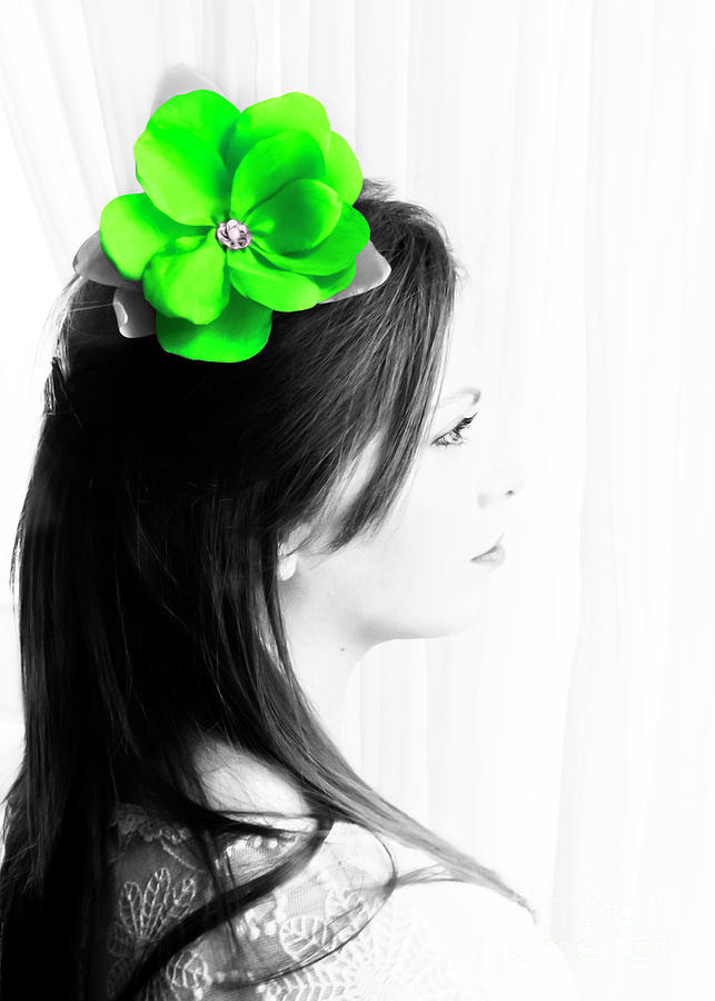 Flower Girl Green Selective Colour Photograph by Terri Waters