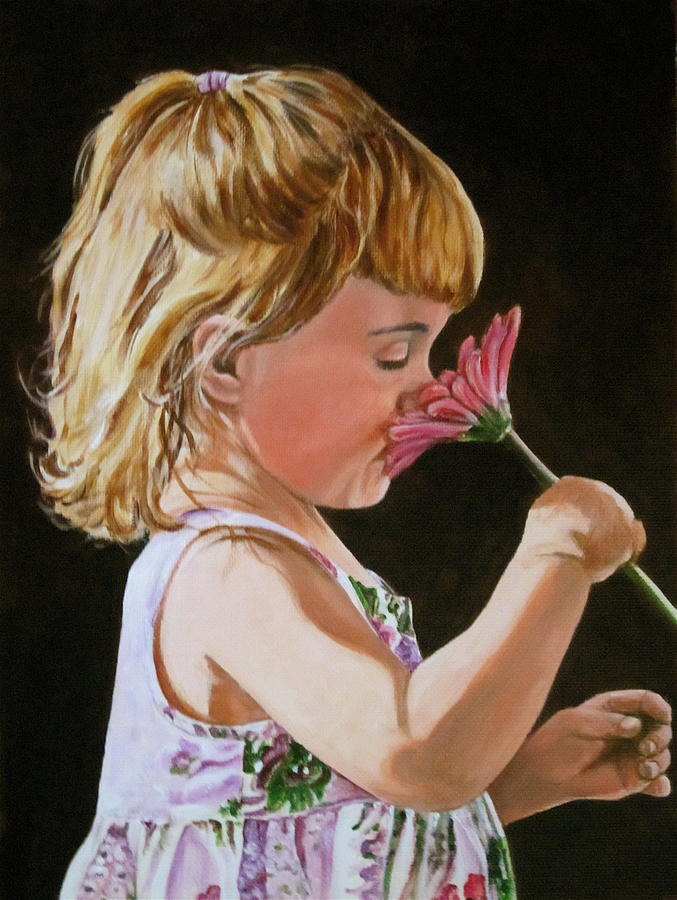 Portrait Painting - Flower girl by Lillian  Bell