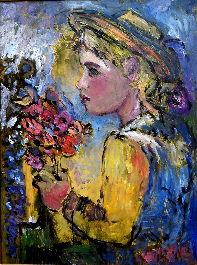 flower girl Manet Painting by Mykul Anjelo