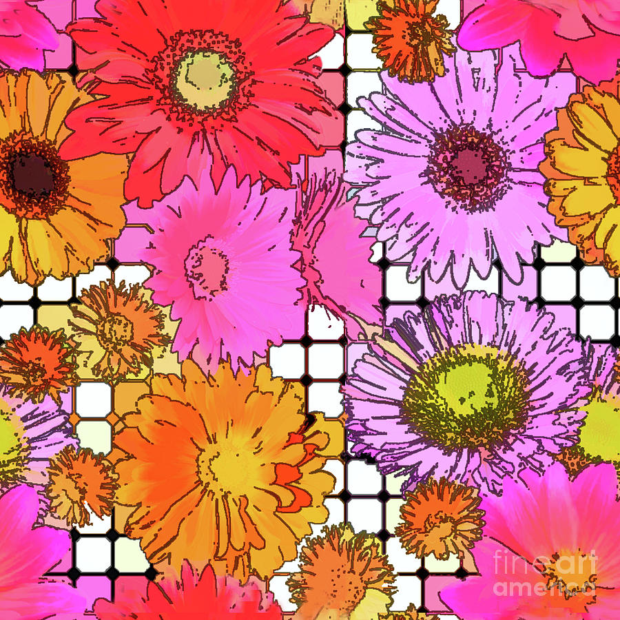 Flower Grid Abstract Digital Art by Susan Lafleur