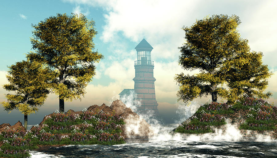 Flower hill Lighthouse Digital Art by John Junek