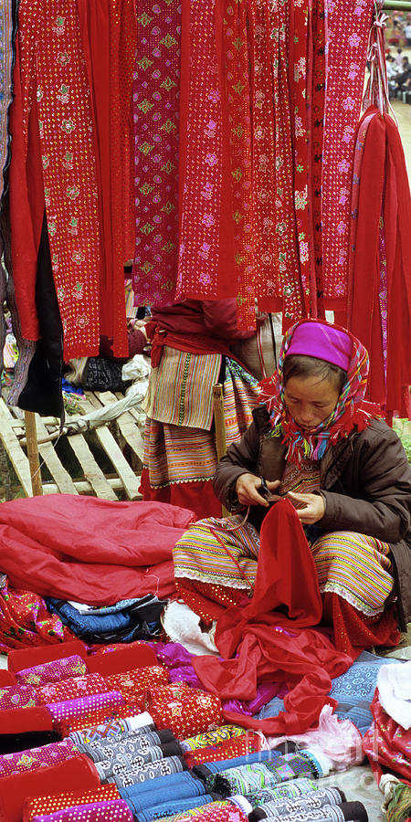 Flower Hmong Fabric Stall Photograph by Rick Piper Photography