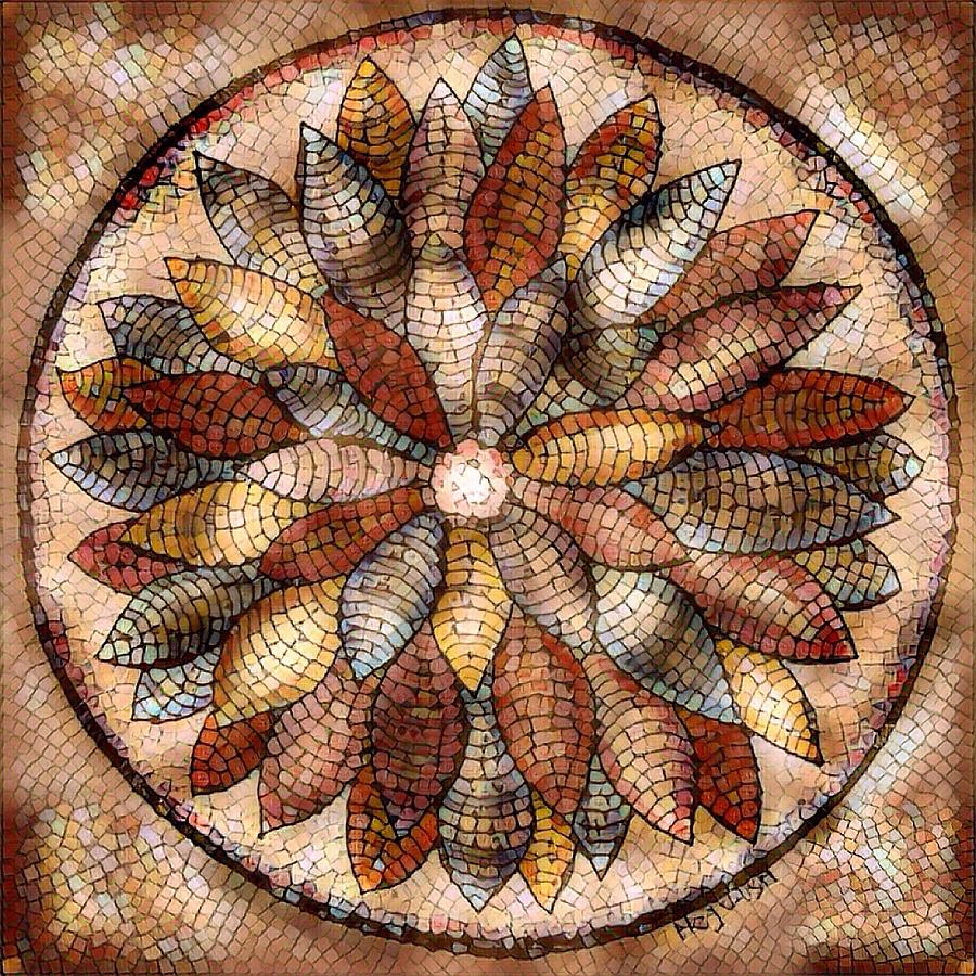 Flower mandala in copper mosaic 1 Digital Art by Megan Walsh